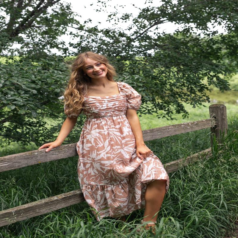 Floral Leaf Print Midi Dress - FINAL SALE