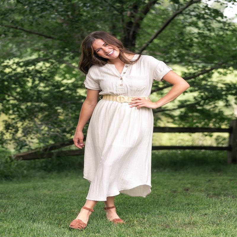 Half Button Belted Shirt Dress