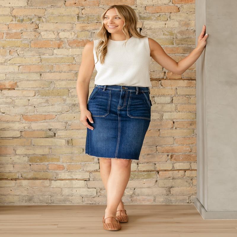 High Waist Denim Midi Skirt - FINAL SALE