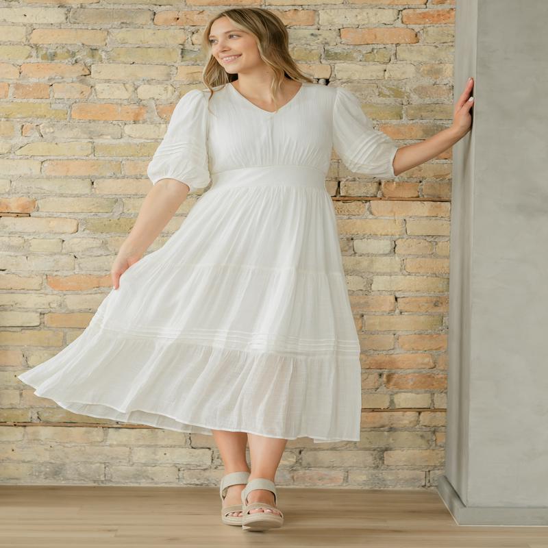 Ivory V-neck Tiered Maxi Dress - FINAL SALE