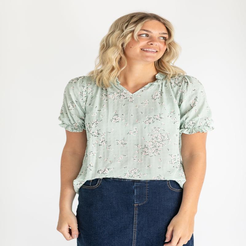 Laurel Floral V-neck Short Sleeve Top - FINAL SALE