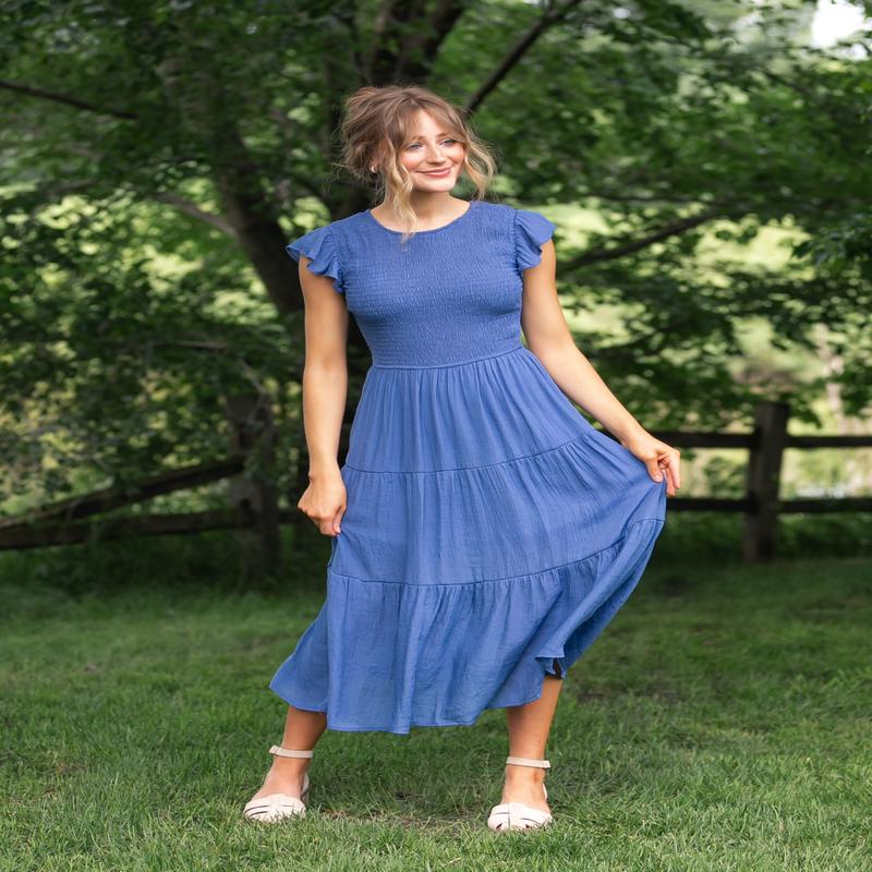 Lorelai Smocked Tiered Midi Dress
