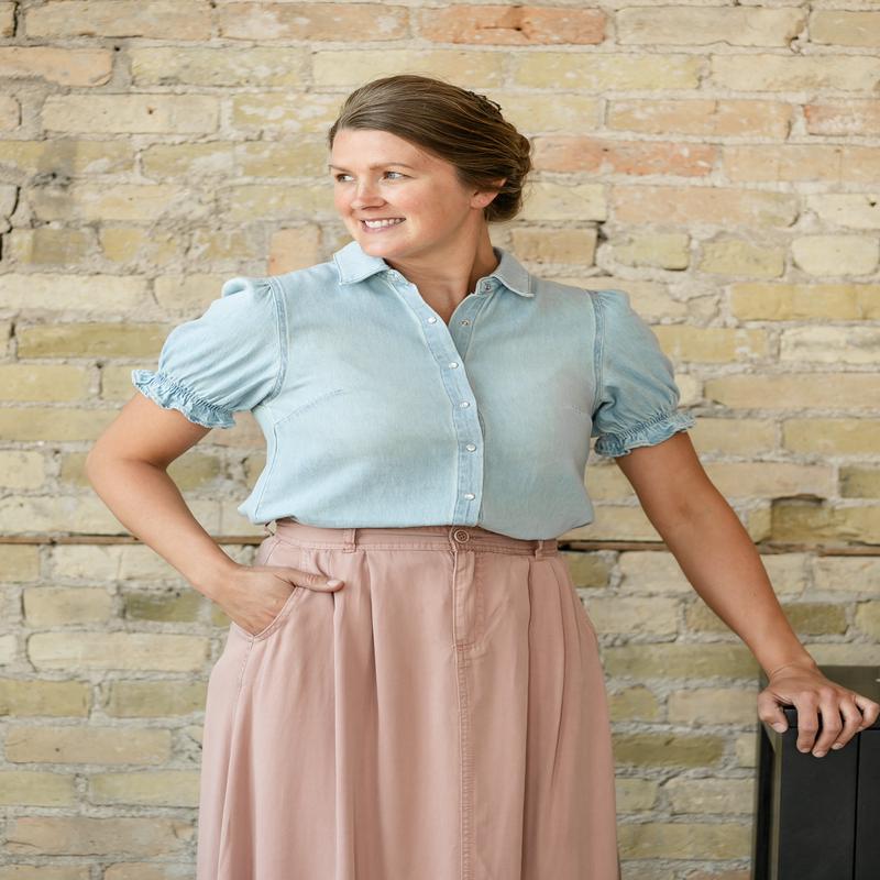 Pearl Snap Denim Short Sleeve Top - FINAL SALE