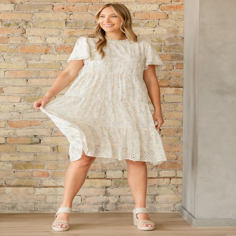 Printed Eyelet Tiered Midi Dress - FINAL SALE