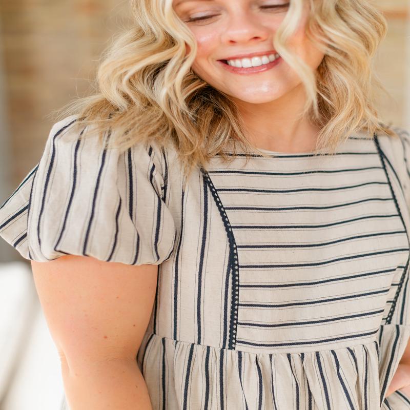 Yarn-Dyed Striped Short Sleeve Midi Dress - FINAL SALE