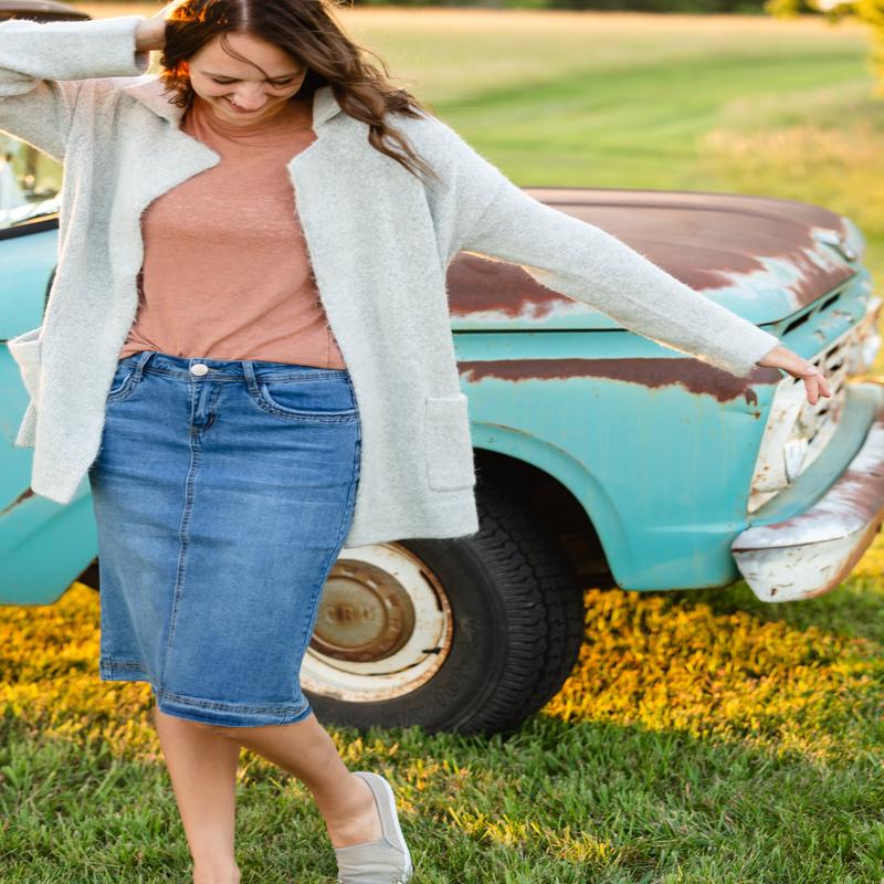 Bailee Triple Stitch Midi Denim Jean Skirt - FINAL SALE