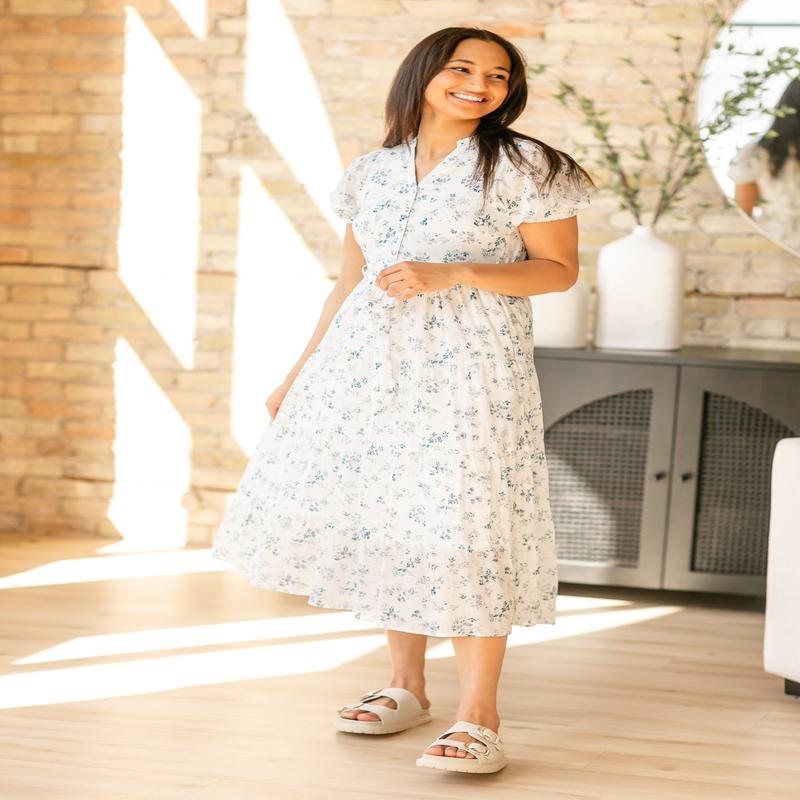 Blue Printed Button Front Tiered Maxi Dress - FINAL SALE