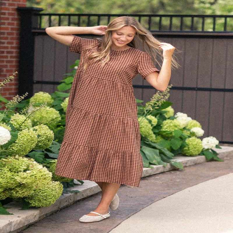 Chocolate Gingham Tiered Dress