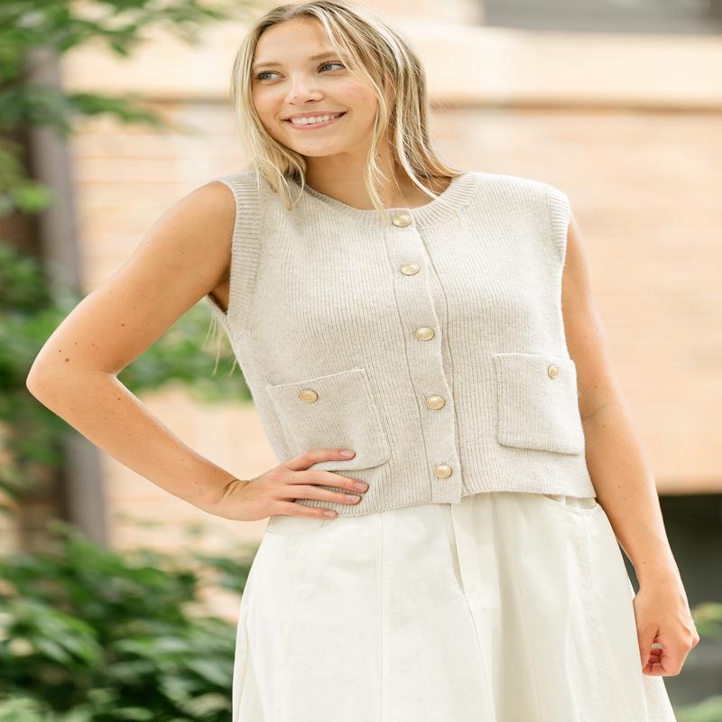 Classic Crewneck Button Up Sweater Vest