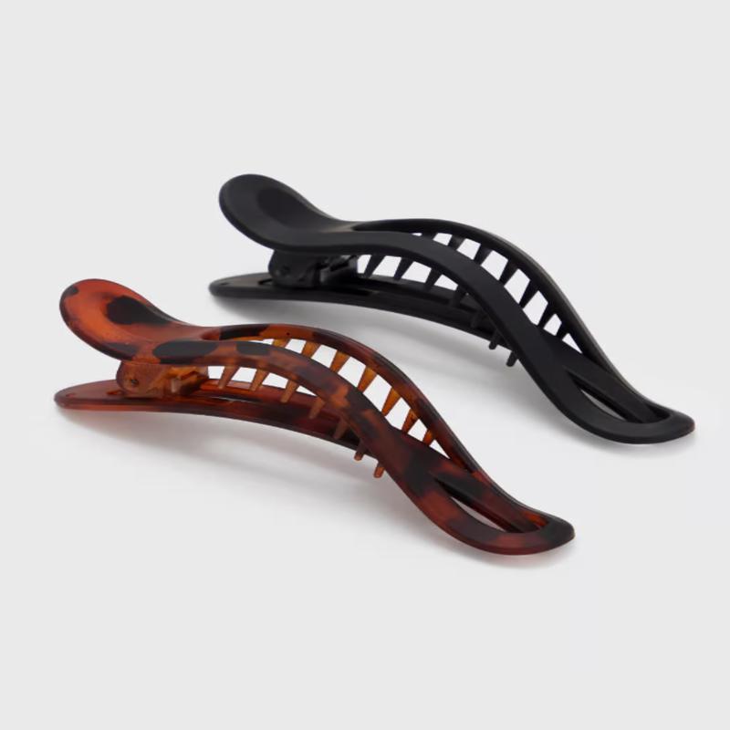 Kitsch Flat Lay Claw Clip 2pc Curved Black + Tortoise