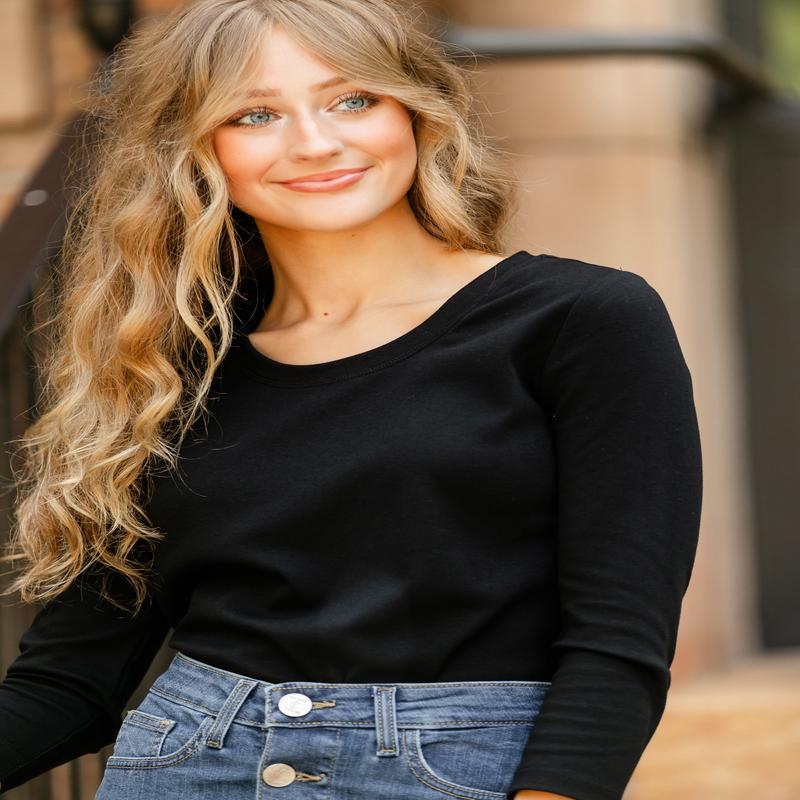 Liverpool Los Angeles 3/4 Sleeve Scoop Neck Knit Tee