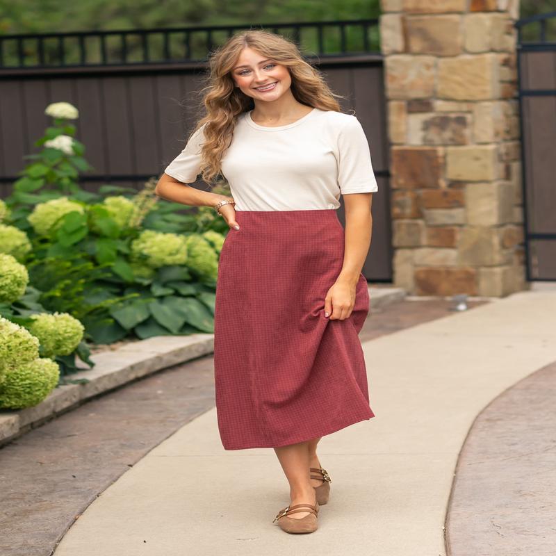 Maroon Gingham Satin Skirt - FINAL SALE
