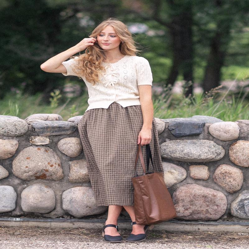 Plaid Cotton Midi Skirt