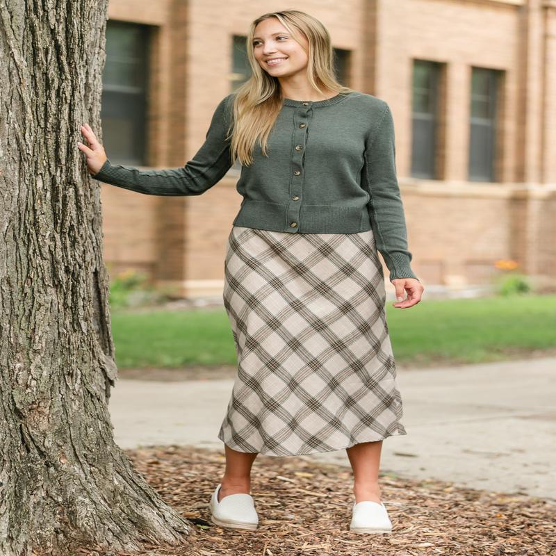 Plaid Print Midi Skirt