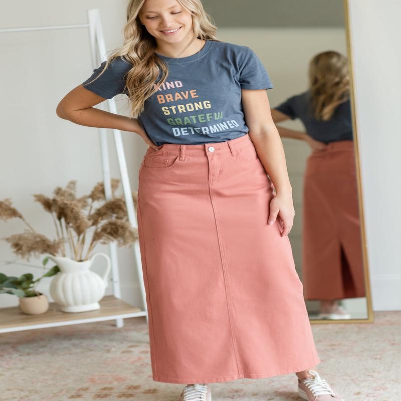 Stella Pink Clay Long Denim Maxi Skirt - FINAL SALE