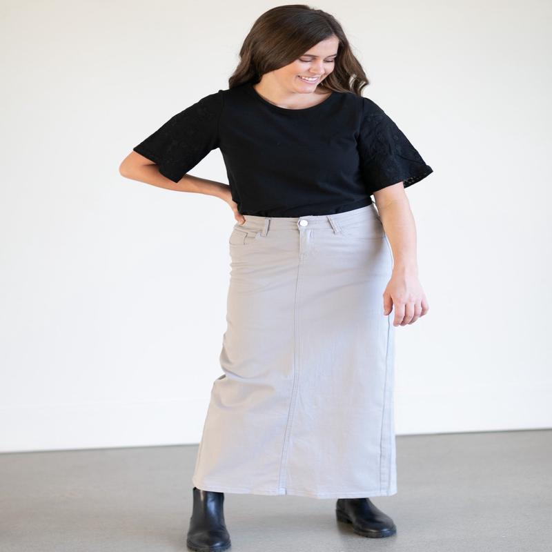 Stella Stone Gray Long Denim Maxi Skirt - FINAL SALE