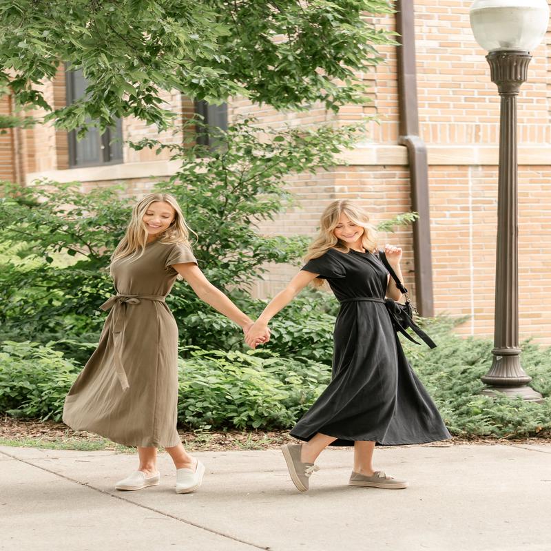 Washed Knit Waist Tie Midi Dress