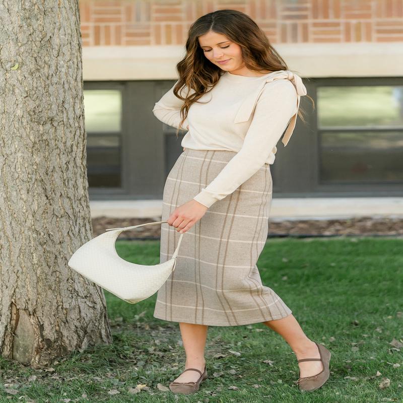 Calista Plaid Wool Midi Pencil Skirt