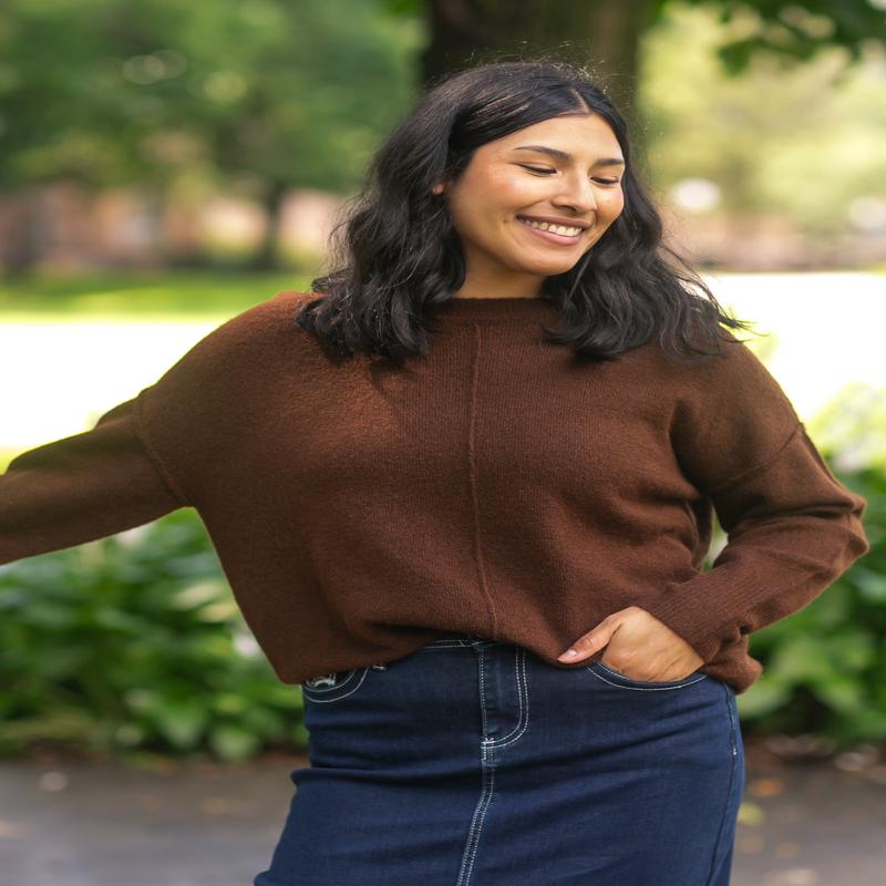 Crewneck Front Seam Knit Sweater