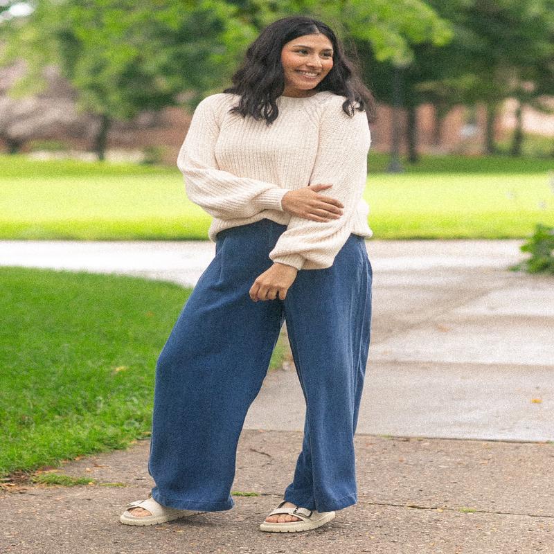 Dark Chambray Wide Leg Pants