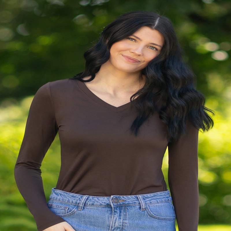 DOORBUSTER - Basic Soft V-Neck Long Sleeve T-shirt - FINAL SALE