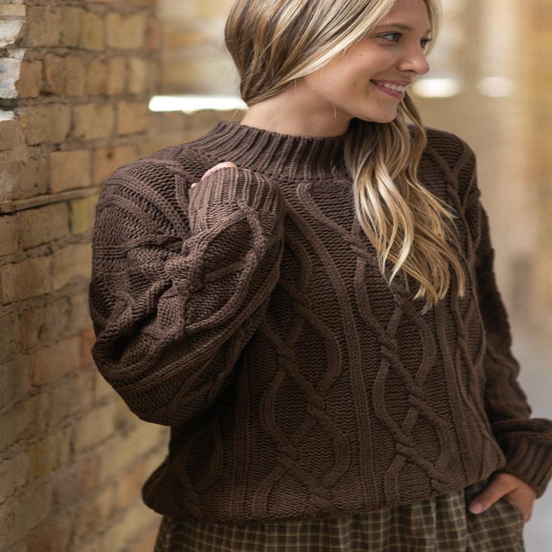 elan Cocoa Chain Knit Sweater