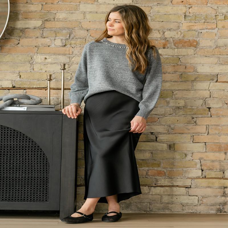 Elastic Waist Satin Maxi Skirt