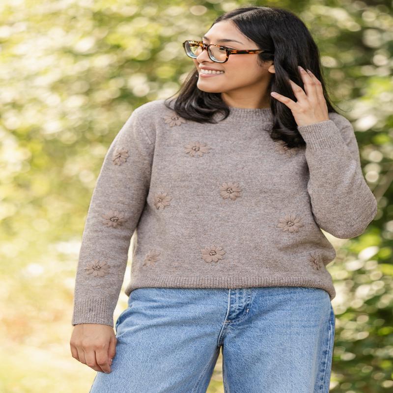 Embroidered Floral Crewneck Sweater - FINAL SALE