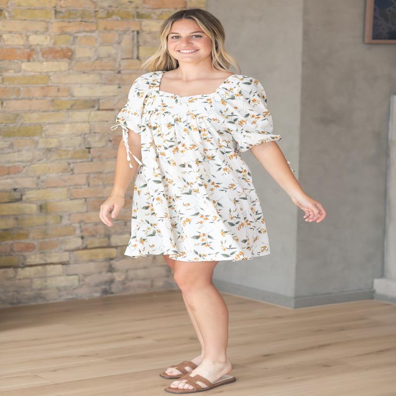 Floral Square Neck Tie Sleeve Dress - FINAL SALE