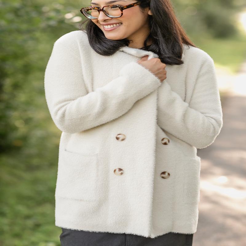 Fuzzy Button Front Coatigan