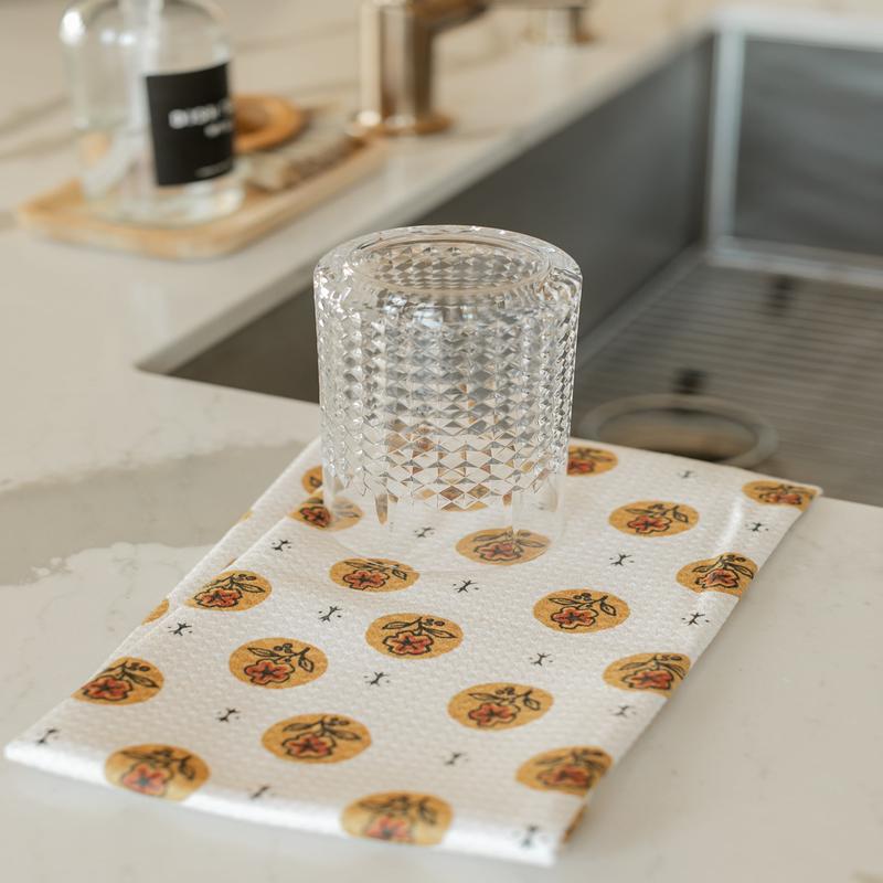 Geometry Artisanal Floral Cream Tea Towel