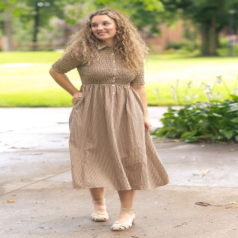 Gingham Button Up Midi Dress