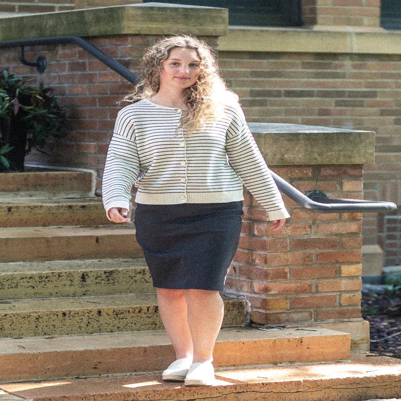 Stripe Button Down Raw Edge Cardigan