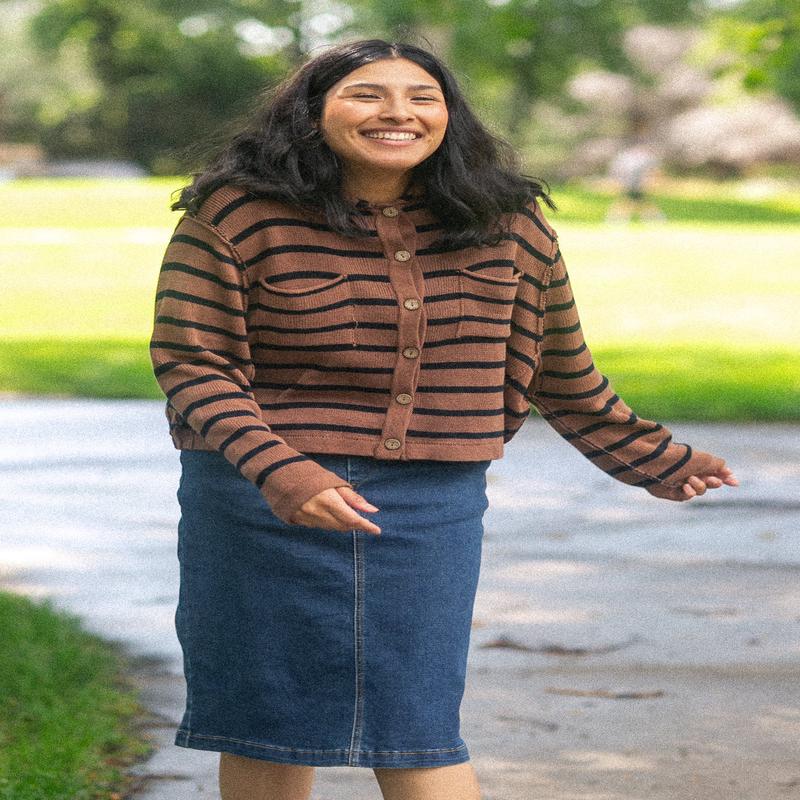 Stripe Collared Raw Seam Cardigan