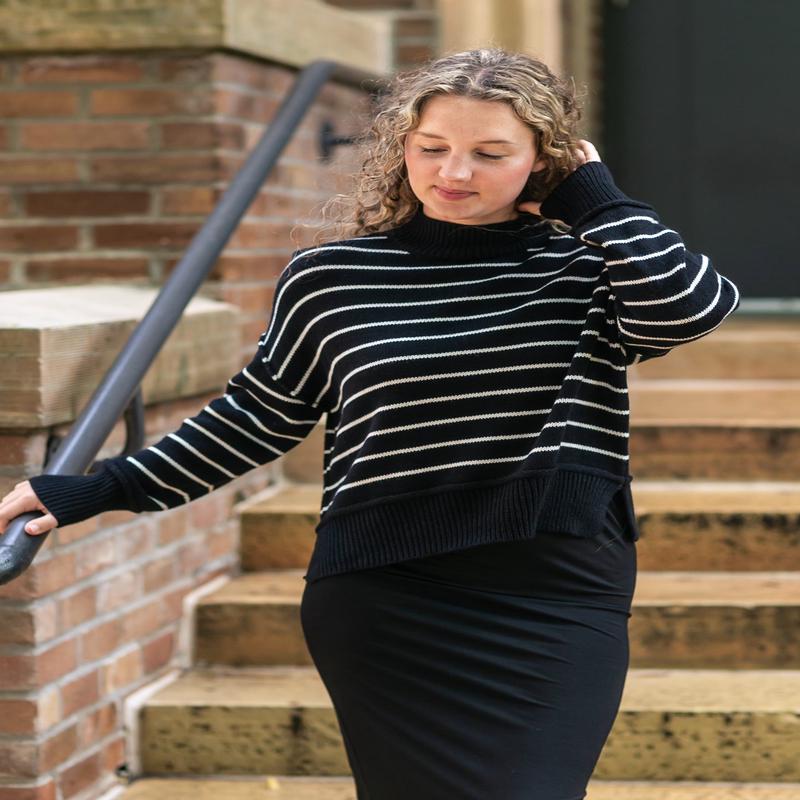 Stripe Mock Neck Pullover Sweater