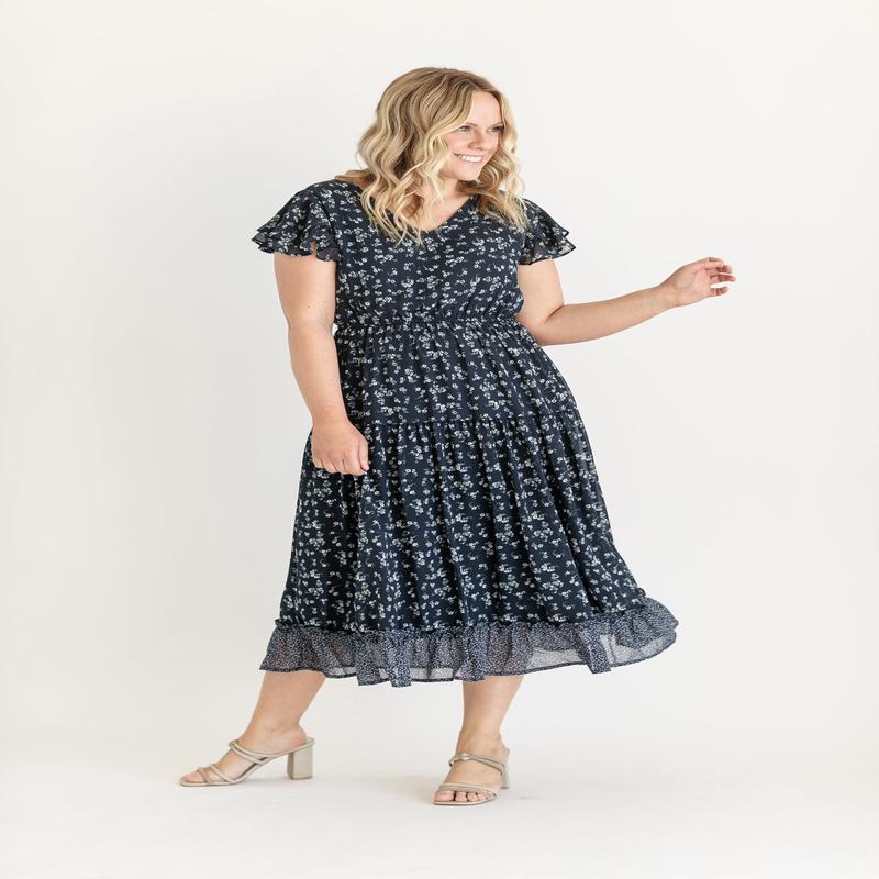 V-neck Ruffle Sleeve Floral Midi Dress - FINAL SALE