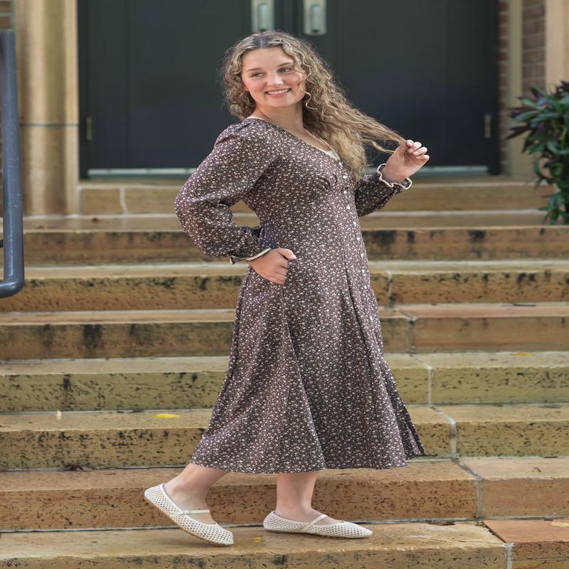 Chestnut Floral Button Down Dress