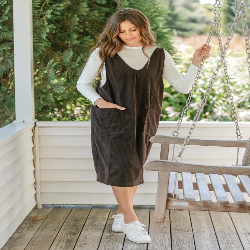 Chocolate Corduroy Overall Dress
