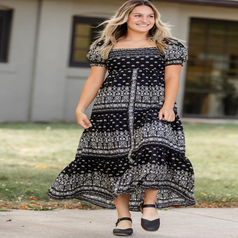 Cotton Black Floral Maxi Dress