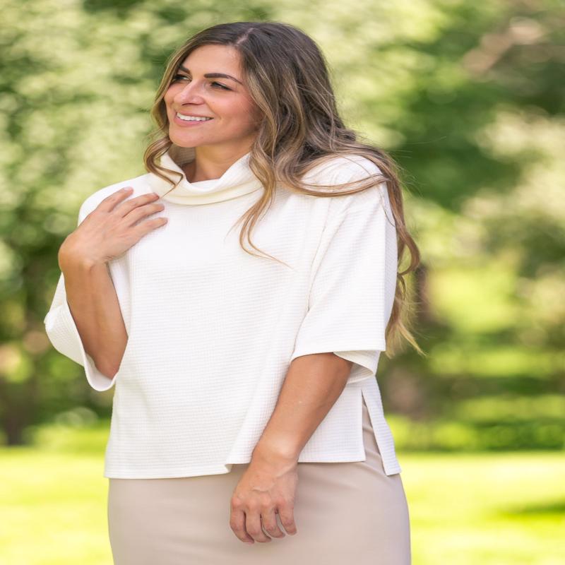 Cowl Neck Waffle Top