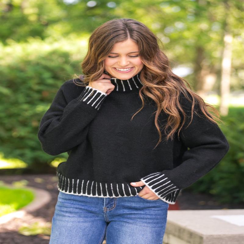 elan Stich Detail Turtleneck Sweater