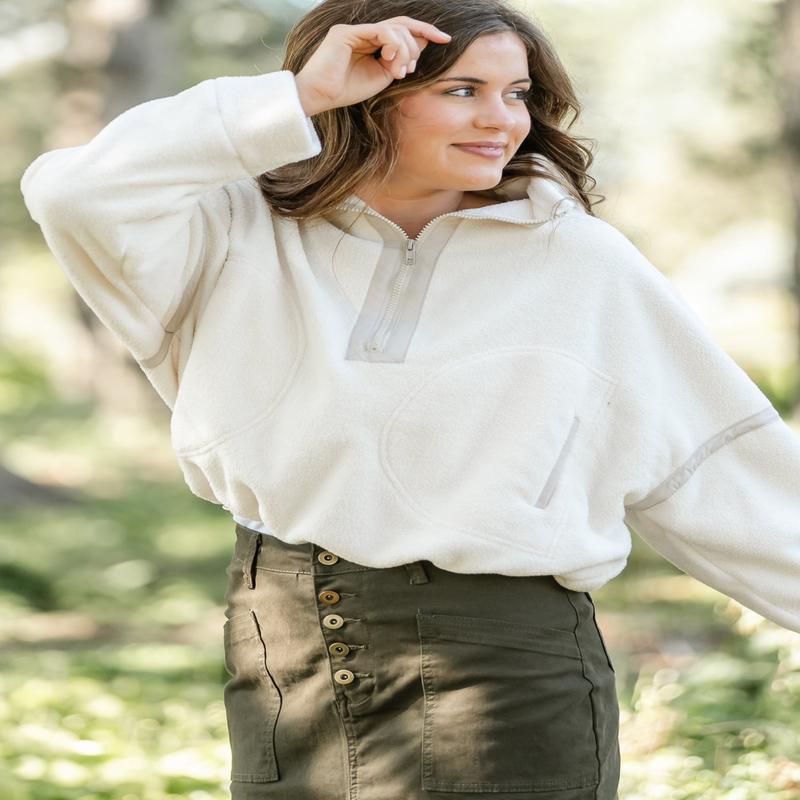 Fleece Ivory Quarter Zip Pullover
