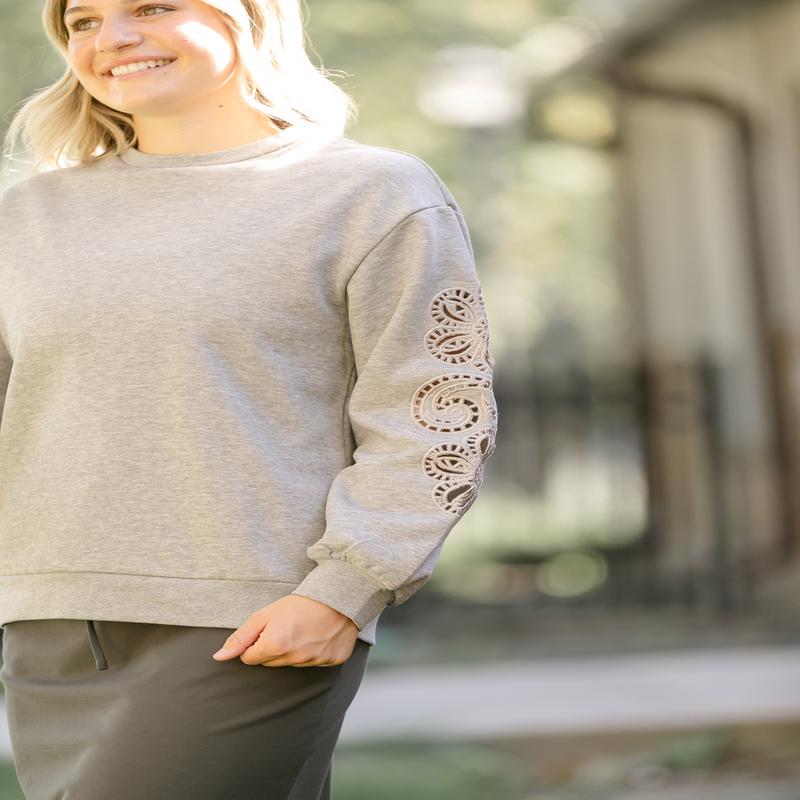 Floral Cutout Sleeve Sweatshirt