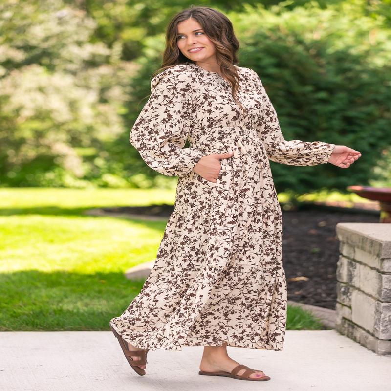 Floral Print Long Sleeve Maxi Dress