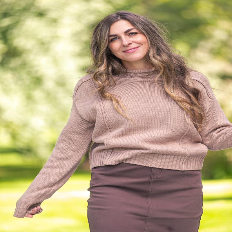 Mock Neck Raw Edge Sweater