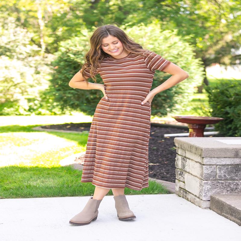Short Sleeve Striped Knit Dress