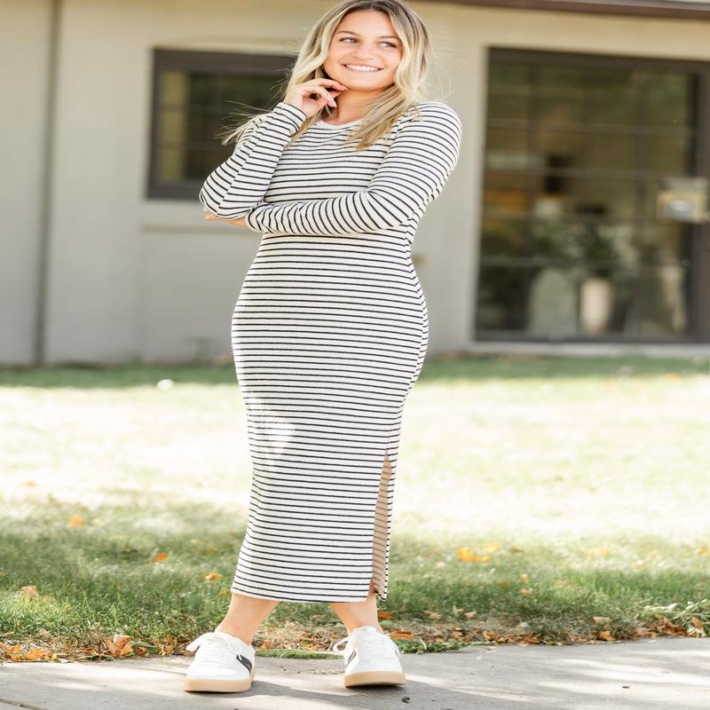 Stripe Long Sleeve Maxi Dress