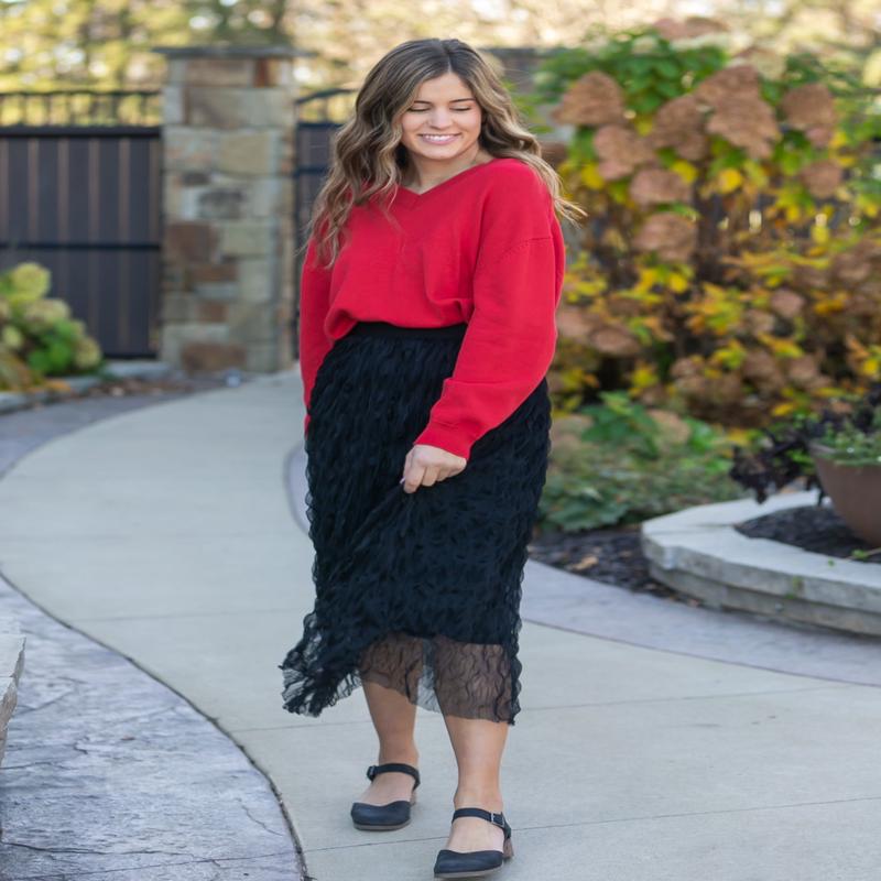 Wavy Tulle Midi Skirt