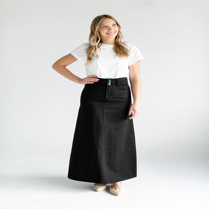 Camellia A-Line Cotton Twill Maxi Skirt - FINAL SALE