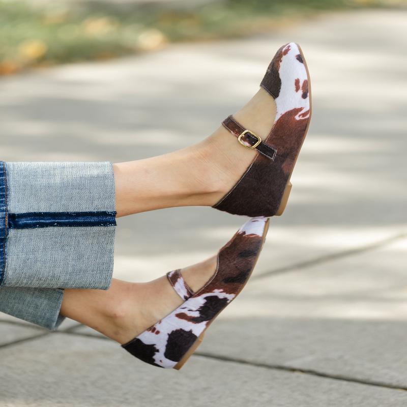 Cow Print Mary Jane Flats